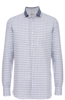 Рубашка в клетку из смеси льна и хлопка Brioni