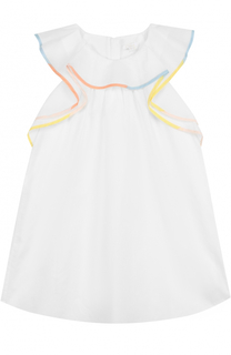 Хлопковое платье свободного кроя с оборкой и контрастной отделкой Chloé