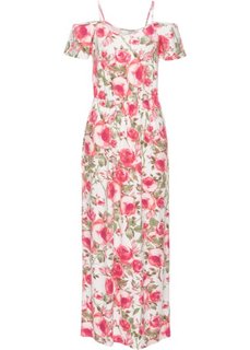 Трикотажное макси-платье с вырезами (цвет белой шерсти в цветочек) Bonprix