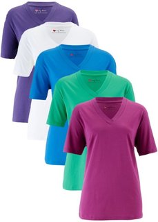 Удлиненная футболка с коротким рукавом (5 шт.) (фиолетовая орхидея + нефритовый + морская синь + белый + лиловый) Bonprix