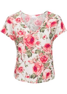 Трикотажная блузка (цвет белой шерсти в цветочек) Bonprix