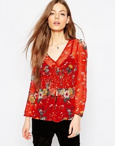 Блузка в стиле 70-х с цветочным принтом ASOS Premium - Мульти