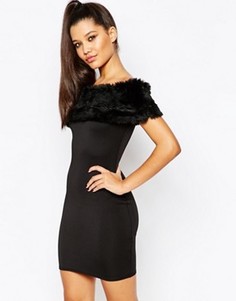 Облегающее платье Bardot с меховой отделкой Missguided - Черный
