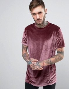 Розовая длинная велюровая футболка ASOS - Розовый