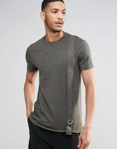 Удлиненная футболка цвета хаки с лентой в стиле милитари ASOS - Зеленый