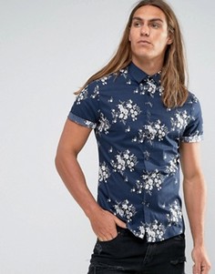 Темно-синяя рубашка скинни с цветочным принтом ASOS - Темно-синий