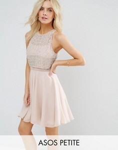 Короткое приталенное платье с укороченным топом и отделкой ASOS PETITE - Бежевый