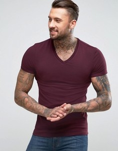 Красная обтягивающая футболка с V-образным вырезом ASOS - Красный