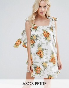 Сарафан с тропическим принтом и бретелями на завязках ASOS PETITE - Мульти