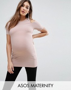 Топ в рубчик с открытыми печами ASOS Maternity - Бежевый