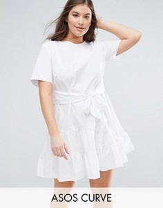 Хлопковое ярусное платье мини ASOS CURVE - Белый