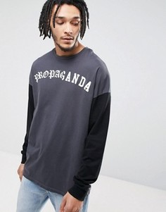 Oversize-лонгслив с принтом и контрастными рукавами ASOS - Серый