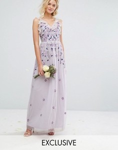 Платье макси в винтажном стиле с вышивкой и отделкой Amelia Rose - Фиолетовый
