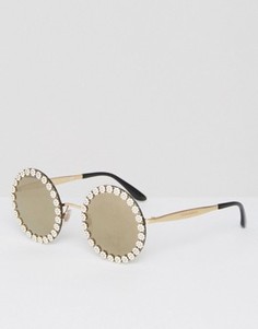 Большие круглые солнцезащитные очки с декоративной отделкой в виде маргариток Dolce &amp; Gabbana - Золотой