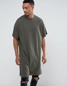 Длинная свободная футболка цвета хаки ASOS - Зеленый
