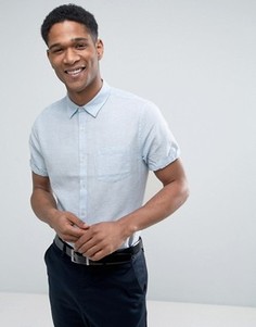 Льняная облегающая рубашка с короткими рукавами Burton Menswear - Синий