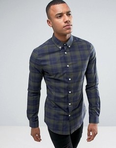 Узкая эластичная рубашка в клетку с длинными рукавами Burton Menswear - Темно-синий