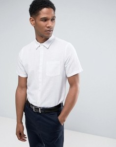 Льняная облегающая рубашка с короткими рукавами Burton Menswear - Белый