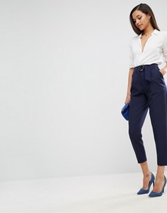Широкие брюки со складками и D-образными кольцами ASOS Tailored - Темно-синий
