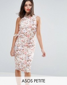 Платье миди с цветочным принтом и завязками по бокам ASOS PETITE - Мульти