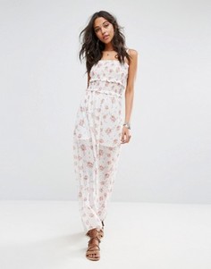 Платье макси на бретельках со сборками и цветочным принтом Boohoo - Белый