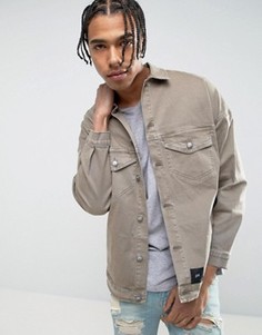 Джинсовая oversize-куртка с рваной отделкой и стираным эффектом Sixth June - Stone