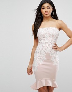 Платье-футляр бандо с кружевной отделкой Lipsy - Розовый
