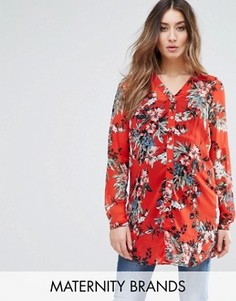 Рубашка с ярким цветочным принтом Mamalicious - Красный Mama.Licious