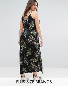 Платье макси с перекрестами на спине и цветочным принтом New Look Plus - Черный