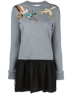 расклешенное платье с заплатками в виде птиц Red Valentino