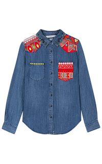 Синяя рубашка с вышивкой Desigual