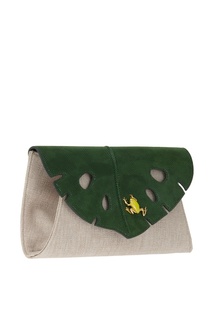 Клатч из кожи и льна Monstera Clutch Charlotte Olympia