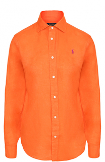 Льняная блуза с вышитым логотипом бренда Polo Ralph Lauren
