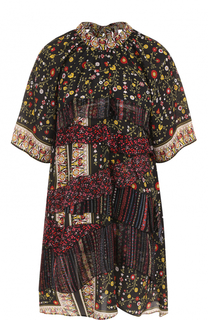 Шелковое мини-платье с оборками и принтом No. 21