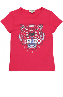 Футболка из эластичного хлопка с принтом Kenzo