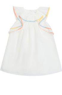 Хлопковое платье свободного кроя с оборкой и контрастной отделкой Chloé