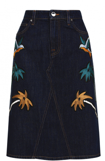 Джинсовая юбка-миди с контрастной вышивкой Victoria by Victoria Beckham