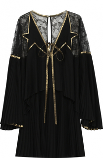 Мини-платье с плиссированными и кружевными вставками Elie Saab