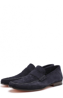 Замшевые лоферы с плетением и перемычкой Santoni