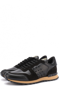 Кожаные кроссовки Rockrunner с замшевой отделкой Valentino