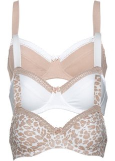 Бюстгальтер (3 шт.), чашка F (с рисунком + цвет белой шерсти + телесный) Bonprix