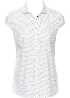 Блузка с принтом и коротким рукавом (цвет белой шерсти/черный в горошек) Bonprix