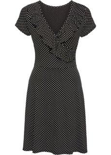 Трикотажное платье в горошек с воланами (черный/белый в горошек) Bonprix