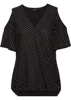 Блузка с вырезами и принтом (черный/цвет белой шерсти с рисунком) Bonprix