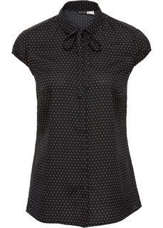 Блузка с принтом и коротким рукавом (черный/цвет белой шерсти в горошек) Bonprix