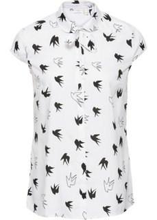 Блузка с принтом и коротким рукавом (цвет белой шерсти/черный с рисунком) Bonprix