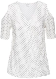Блузка с вырезами и принтом (цвет белой шерсти/черный с рисунком) Bonprix