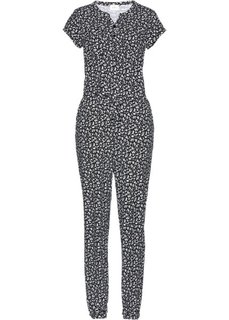 Непринужденный комбинезон с коротким рукавом (черный/белый с рисунком) Bonprix