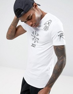 Длинная обтягивающая футболка с вышивкой и закругленным краем ASOS - Белый