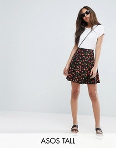 Короткая расклешенная юбка с цветочным принтом ASOS TALL - Мульти